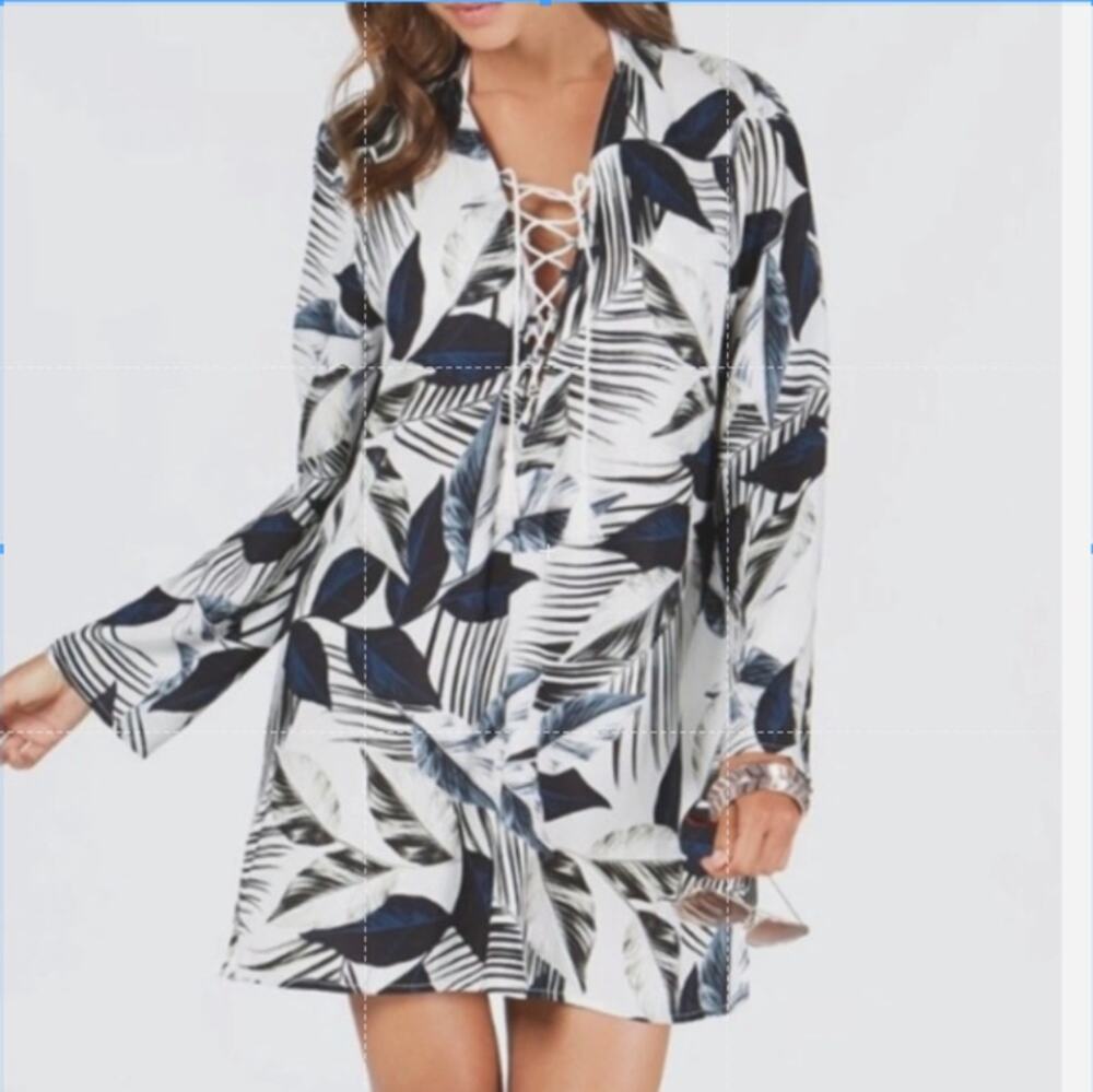 LaBlanca Womens Tropical Black White Swimsuit Coverup Resortwear Vacation Medium